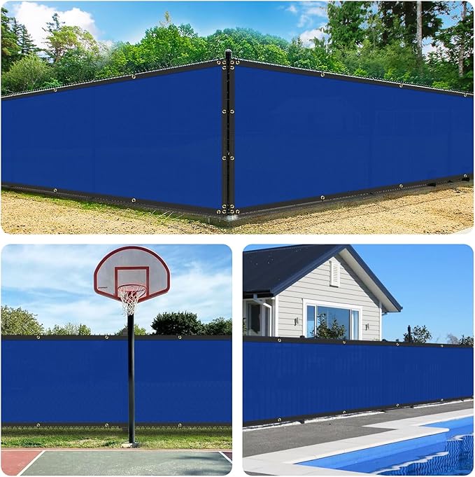 4' x 25' Blue Privacy Fence Screen Net Fencing 90% Privacy Blockage Windscreen Mesh Shade Cover with Copper Grommet for Patio Backyard Garden Swimming Pool, Zip Ties Included