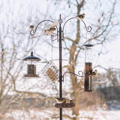 Backyard Expressions 90" Bird Feeding Station for Outdoors, Heavy Duty Bird Feeder Pole with Squirrel Baffle, Shepherd Hooks, Suet Cage, Water Bowl & Tray, Multi Hook Bird Feeder Stand for Yard Garden