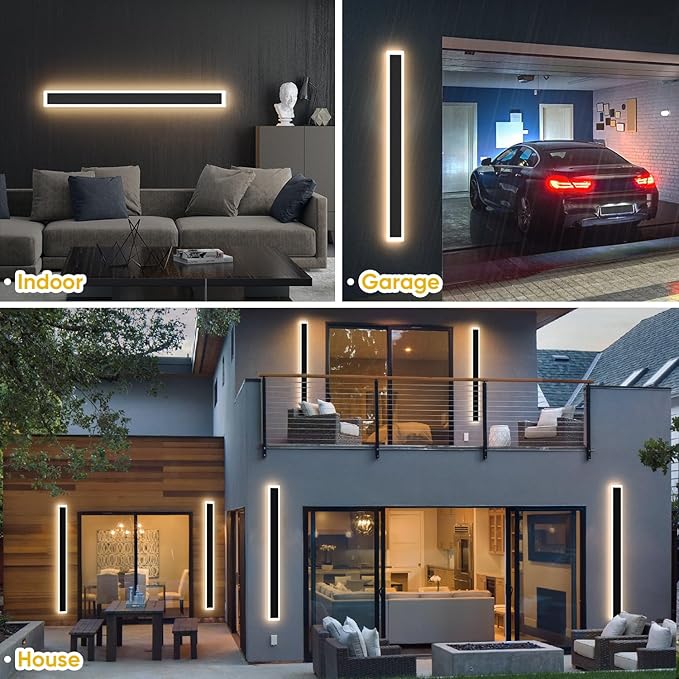 1-Pack 59inch Modern Outdoor Wall Lights, LED Wall Light Outdoor Lights Fixture for Patio Wall Mount, IP65 Waterproof Black Outside Lights for House, Garage, Porch (3000k)