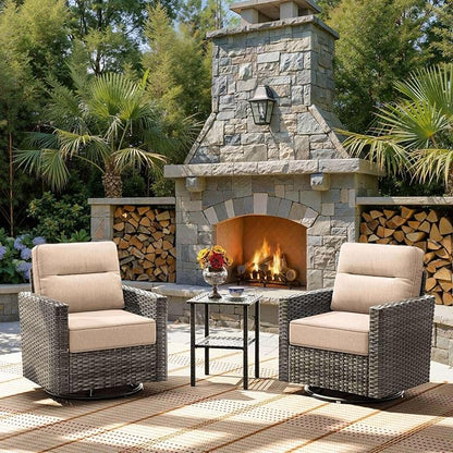 Luxury 3-Piece Patio Furniture Set with 6-Inch Thick Cushions, Outdoor Swivel Rocker Chairs and Table, Wicker Conversation Set for Porch, Deck, Balcony, Yard in Beige