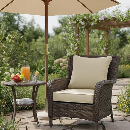 Summsun Patio Chair Cushions 19 x 19 Inch, Faux Linen Outdoor Furniture Cushions, Water Resistant Backrest and Seat Cushion Set with Ties, Removable Cover, Non-Slip Bottom, Beige