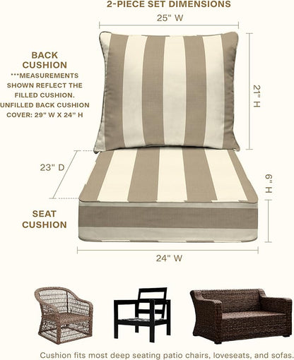 Honeycomb Outdoor Deep Seat, 24 x 23, Cabana Stripe Tan Chair Cushion for Patio Furniture