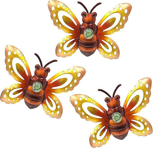 Garden Decor Clearance Metal Bee Wall Art Sculpture, Large Bee Wall Decor Fence Garden Decoration Hanging for Yard Lawn Patio Living Room Bedroom, 3 Pack, Gift for Family