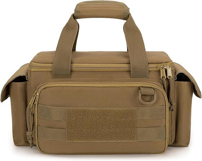 Rexmica Small Tool Bag with Anti-friction and Thick Padded Bottom, Tool Storage Organizer for Men, Tactical Bag, Range Bag, Multi-functional Work Tote for Repairman, Electrician, Carpenters (Khaki)