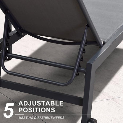 PURPLE LEAF Outdoor Chaise Lounge with Wheels for Outside 2 Pieces Aluminum Patio Lounge Chair with 5 Adjustable Position Sunbathing for Patio, Beach, Yard, Pool, Side Table Included, Grey