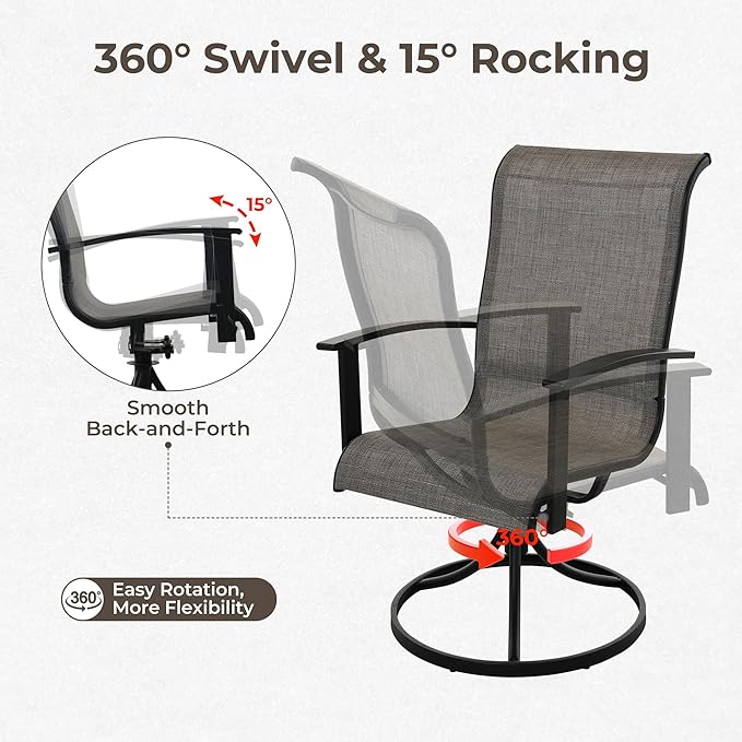 Grand patio Outdoor Swivel Dining Chairs 6-Piece Patio Dining Chair Set Mesh Sling Patio High Back Swivel Rockers, Mixed Coffee
