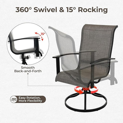 Grand patio Outdoor Swivel Dining Chairs 6-Piece Patio Dining Chair Set Mesh Sling Patio High Back Swivel Rockers, Mixed Coffee
