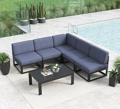 LayinSun Large Aluminum Patio Furniture Set, 6 Pieces Modern Outdoor Conversation Set Sectional Metal Sofa Set with Olefin Cushion