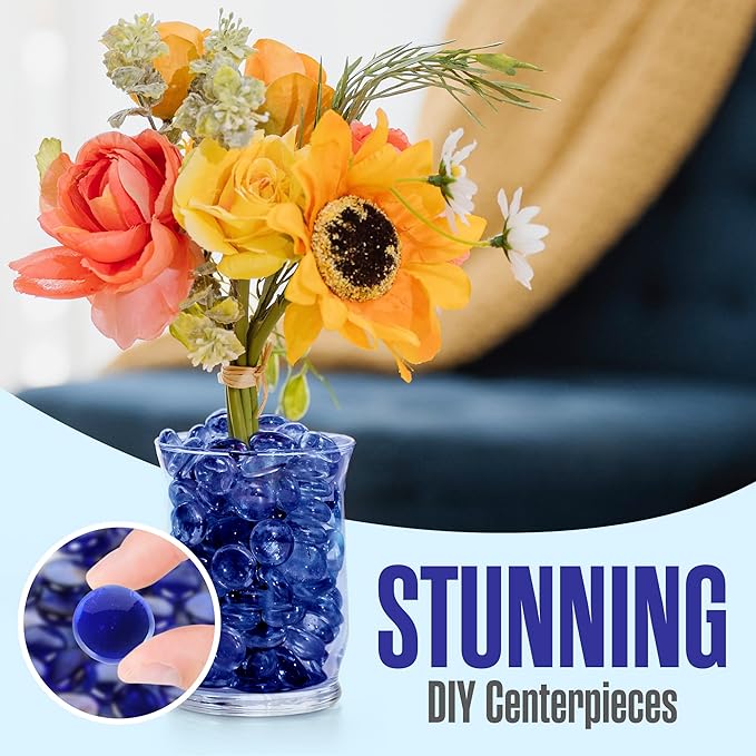 Houseables Glass Beads for Vases, Marbles for Vases, Glass Marbles, Filler, Blue Beads, Flat, Blue Gems, Crafts, Pebbles, Stones, Decorative Rocks, Plants, Florist, Floral, Fishbowl, 25 LBS, 2500PC