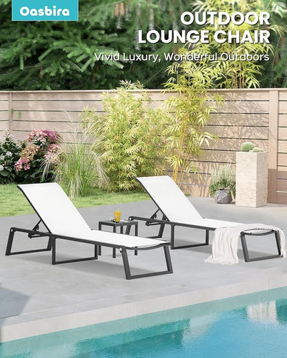 Aluminum Chaise Lounge Chair Outdoor, No Assembly & Foldable Patio Pool Lounge Chairs 5-Position Recliner for Outside, Fully Grounded Legs Sun Lounger for Poolside, 4 Packs, Bright White