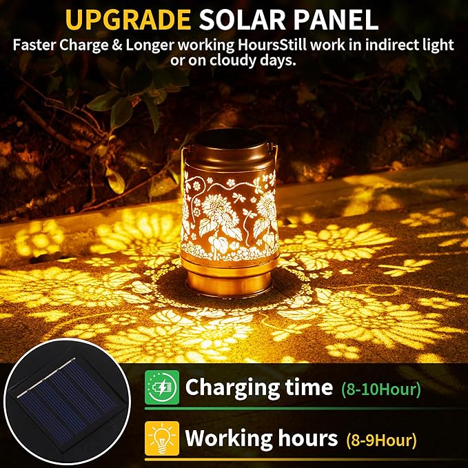 Solar Lantern Outdoor Waterproof Hanging Lights, Metal Dragonfly and Sunflower Decorative Lanterns for Garden Patio Yard Pathway Porch, Solar Powered Outdoor Lantern Gifts for Women Mom Grandma