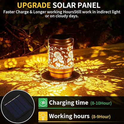 Solar Lantern Outdoor Waterproof Hanging Lights, Metal Dragonfly and Sunflower Decorative Lanterns for Garden Patio Yard Pathway Porch, Solar Powered Outdoor Lantern Gifts for Women Mom Grandma
