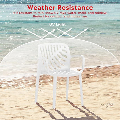 Costaelm Breakfast Table Set for 4, HDPE Patio Square Dining Table and Stackable Chairs, Outdoor Small Patio Furniture Set All Weather for Backyard Porch Poolside, White