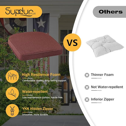 Outdoor Round Corner Seat Cushion, 17"x16"x2", Set of 4, Non Slip Seat Cushion Pads with Removable Cover for Patio Furniture, Garden Yard Lawn, Tan Dotted Red Base