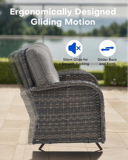6 Pieces Patio Wicker Furniture Set-Outdoor Swivel Chairs Set of 2 Outdoor Glider Love seat with Outdoor Footstool Patio Furniture for Deck Porch Garden Balcony Poolside-Brown/Grey