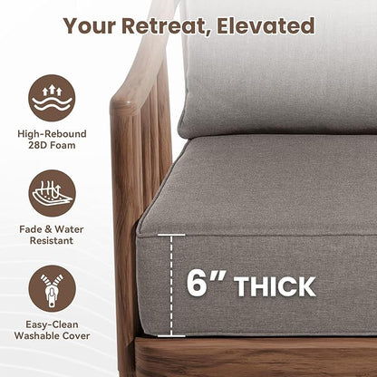 Outdoor Chair Cushions, 6 Inch Thick Patio Seat & Back Cushions Set with Removable Cover, Waterproof Patio Cushions for Outdoor Furniture, 22 x 24 Inch, Gray 5-Set
