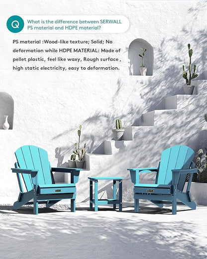 SERWALL Folding Adirondack Chair Weather Resistant Patio Chair Outdoor Chairs Set of 8 Painted Adirondack Chairs - Light Blue