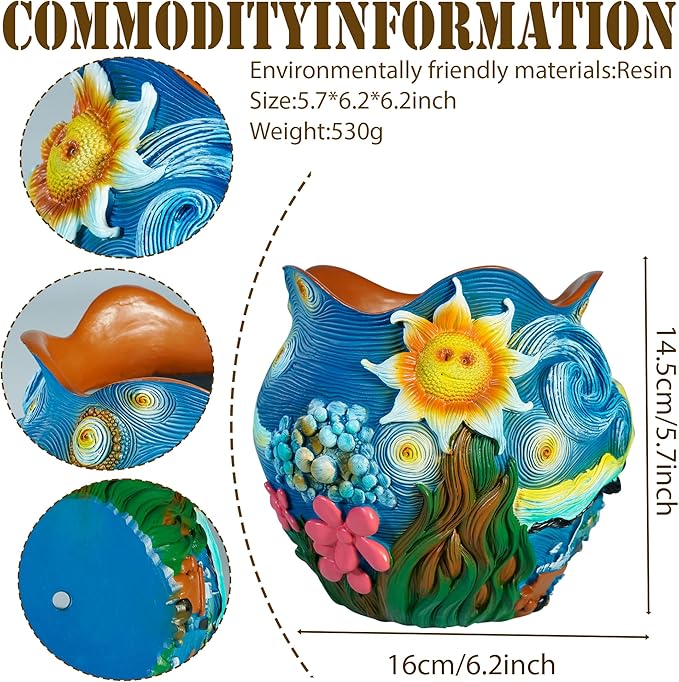 Sunflower Starry Sky Plant Pots-Cute Unique Flower Pots with Drainage Hole, Resin Planters for Indoor Outdoor Succulent Planter, Plant Gifts for Mother's Day, Birthday, Christmas(Colours)