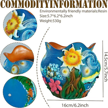 Sunflower Starry Sky Plant Pots-Cute Unique Flower Pots with Drainage Hole, Resin Planters for Indoor Outdoor Succulent Planter, Plant Gifts for Mother's Day, Birthday, Christmas(Colours)
