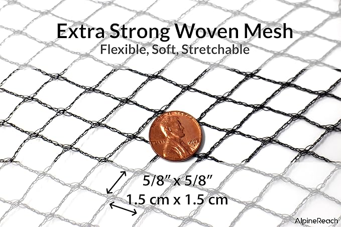 AlpineReach Garden Netting 15 x 50 ft Heavy Duty Bird Net, Deer, Plant Protection Extra Strong Woven Mesh, Reusable Kit with Zip Ties, Animal Fencing for Fruits Trees, Green