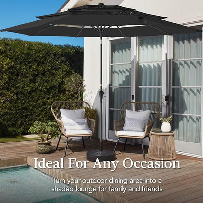 Best Choice Products 10ft 3-Tier Market Patio Umbrella, Outdoor Sun Shade with Tilt, Crank Lift, 8 Ribs for Backyard, Deck, Poolside – Black
