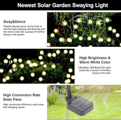 Solar Firefly Lights Warm White, 8 Modes 800mAh Swaying Firefly Yard Lights Solar Powered Outdoor Waterproof for Outside Yard Patio Lawn Pathway Walkway Stake Christmas Garden Decor (2 Pack)