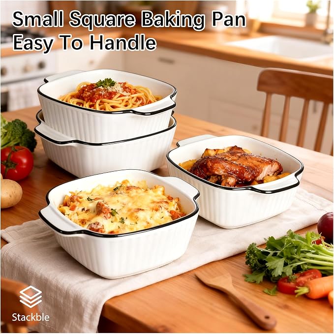 Mini Ceramic Baking Dishes Set Of 4-400ml Small Square Lasagne Dish For Air Fryer, Baking Dish, Pie Dishes For Oven - Small For Lasagne, Tiramisu, Baking Mould