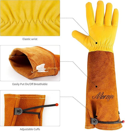 Large Gardening Gloves for Men&Women, Professional Rose Pruning Gloves Thorn Proof, Adjustable Cuff, Breathable Leather Cowhide Long Garden Gloves,Garden Gifts & Tools for Gardener,Yard Work