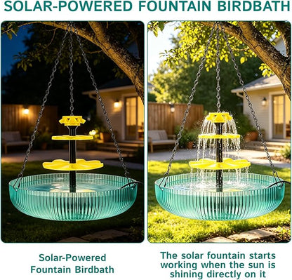 3-Tier Hanging Solar Bird Bath Fountain, Solar Pump Cascading Water Feeder with 16.4FT Extra Long Cord, Large Bird Bowl for Hummingbirds Wild Birds (1pcs-Solar Bird Bath Fountain)
