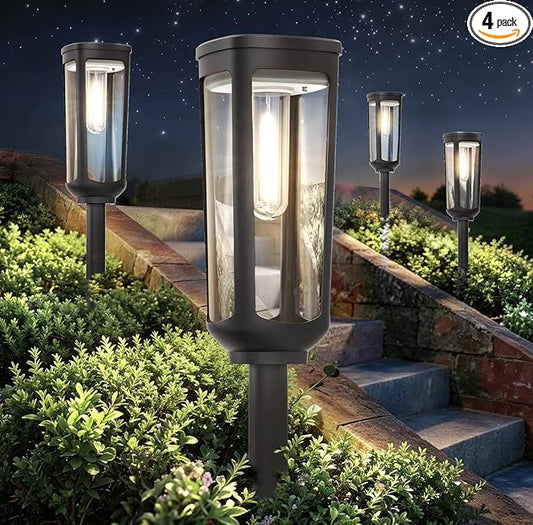 Solar Pathway Lights Outdoor Waterproof IP65, 4 Pack Cool White Solar Walkway Lights, Auto On/Off Outdoor Light for Lawn Garden Patio Driveway Decor Landscape Lighting
