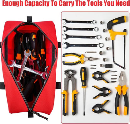 MELOTOUGH Utility Rudded Tool Bag Small Canvas Tool Bag with Zipper Combo Kit-Includes 2 Medium Tool Organizer Bags for Electrician, Plumbing, Gardening, HVAC & More (14 inch,Red&Black)