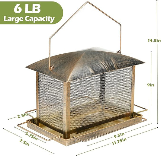 Bird Feeder, Heavy Duty Metal Bird Feeders for Outdoor Hanging, Wild Birdfeeder with Lid Buckle for Garden Yard Outside Backyard, 6LB Large Capacity
