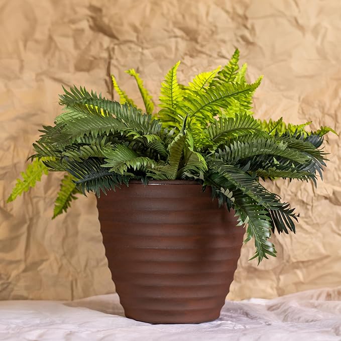 Sunnydaze Ribbed 13" Outdoor Plant Pot - Polyresin Double-Walled Planter for Indoor or Outdoor Use - Rust