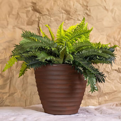 Sunnydaze Ribbed 13" Outdoor Plant Pot - Polyresin Double-Walled Planter for Indoor or Outdoor Use - Rust - Set of 4