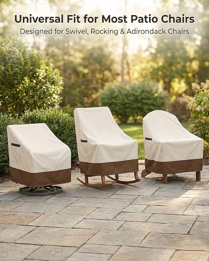 Outdoor Waterproof Patio Chair Covers, 30W x 34D x 36H inches Weather Resistant Furniture Cover Heavy Duty 600D Oxford 2-Pack, Beige and Brown