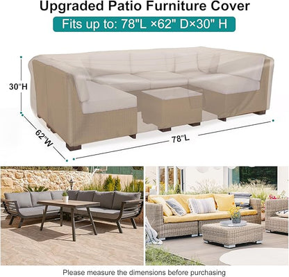 Patio Furniture Set Cover Waterproof, Heavy Duty Furniture Covers for Outdoor Sectional Sofa Set Wicker Rattan Table Chair Rectangular,78"L×62"W×30"H, Brown