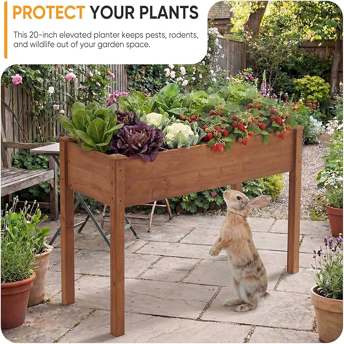 NEWBULIG Raised Garden Bed with Legs 48x24x30in,Elevated Wood Planter Box Stand for Outdoors Garden Balcony Courtyard, Natural Wood 400 Pound Capacity for Planting Herbs Flowers Vegetables, Brown