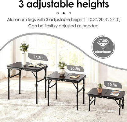 Folding TV Trays Foldable Dinner Tray Table Adjustable Height Food Snack Eating Couch Side Table Sturdy Aluminum Portable Sofa Tray End Table for Outdoor Indoor Camp Pinic Bed Couch Living Room(Black)