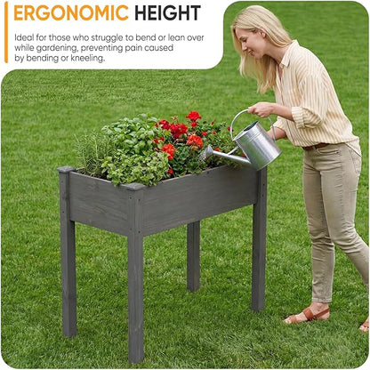 NEWBULIG Raised Garden Bed with Legs 34x18x30in,Elevated Wood Planter Box Stand for Outdoors Garden Balcony Courtyard,Natural Wood 400 Pound Capacity, for Planting Herbs Flowers Vegetables,Dark Grey