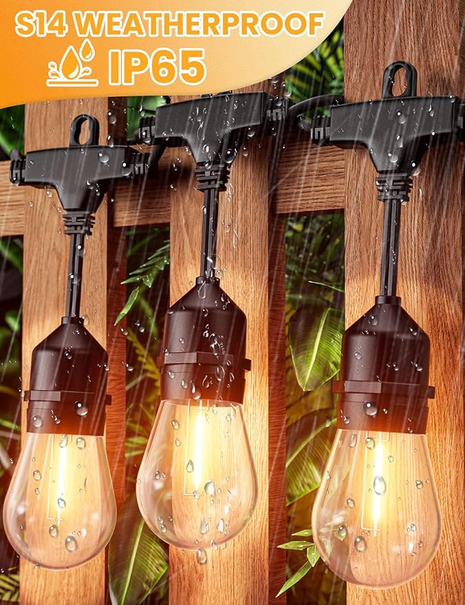 Svater Outdoor Led String Lights 25 FT, Patio Lights for Outside with 9pcs S14 Shatterproof Bulbs, 1 Watt E26 Dimmable, IP65 Waterproof, Commercial Grade Bistro Light 2700K Warm White