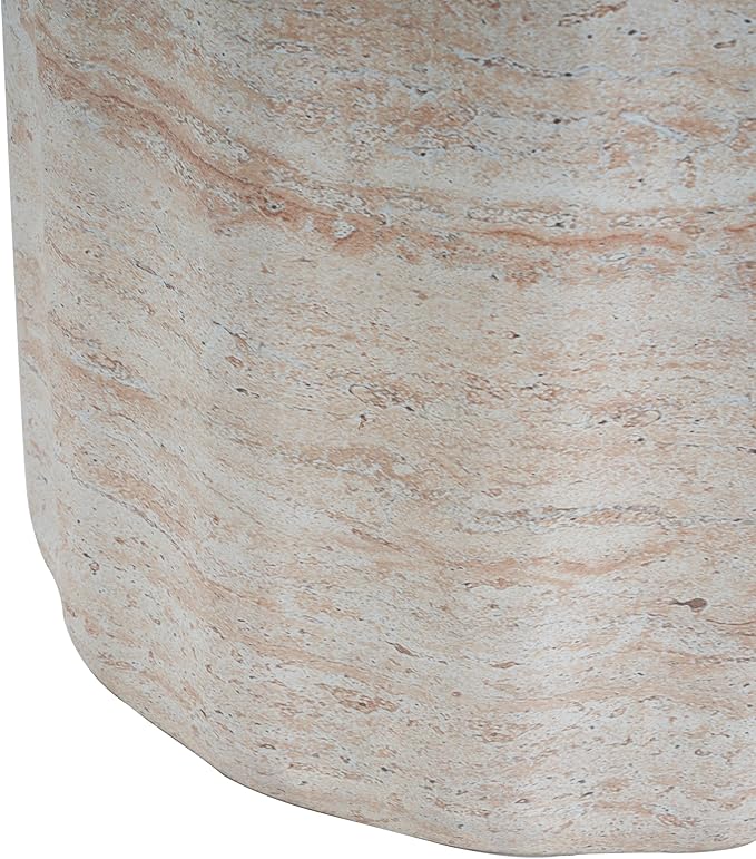 Christopher Knight Home Jaym 18.00" H Indoor Outdoor Accent Side Table, Patio Decorative End Table, Wave Cylinder Lightweight Concrete Garden Stool for Patio Balcony & Garden Decor, Travertine