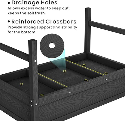 HDPE Raised Garden Planting Bed with Legs,Garden Boxes Outdoor Raised with Drainage Hole Rot-Resistant,Raised Beds for Gardening for Backyard, Patio, Balcony 300 lb Capacity (Black)