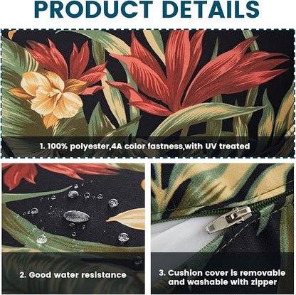 ARTPLAN 24x24 Deep Seat Patio Cushions for Outdoor Furniture,Extra 6 inch Thick,Back 18"x24",Removable,Replacement,Polyester Floral Pattern,Outdoor/Indoor,Black Flowers