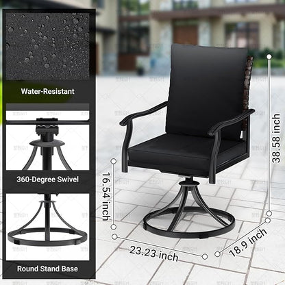LEVELEVE 5 Piece Outdoor Patio Dining Set with 4 Swivel Dining Chairs & 1 Large Round Dining Table,Bistro Furniture Set for Lawn, Garden, Deck, Backyard and Porch