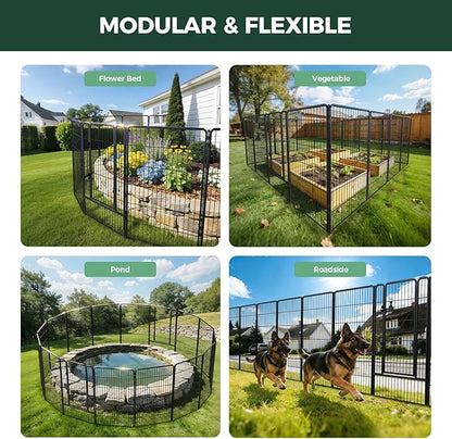 FXW Garden Fence Outdoor for the Yard – 45in(H) x 36.4ft(L) Heavy Duty Metal Animal Barrier for Dog, No Dig Decorative Dog Fence, 16 Panels, Black