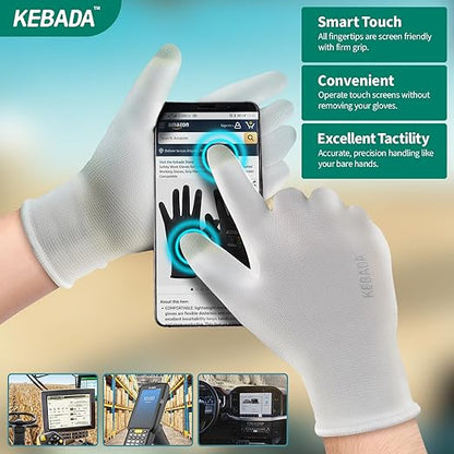 Kebada W1 Work Gloves for Men and Women, PU Coated Safety Gloves with Grip, Touchscreen, Ideal for Warehouse Package Handling, Construction, Gardening, White Small