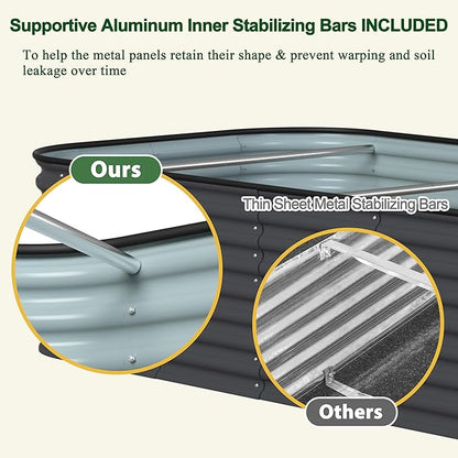 MUPATER 24''H Raised Garden Bed, 8x4FT Galvanized Raised Garden Bed W/ 3 Aluminum Support Rods, Mutli in 1 Modular Raised Planter Box Outdoor for Vegetables, Plants, Grey