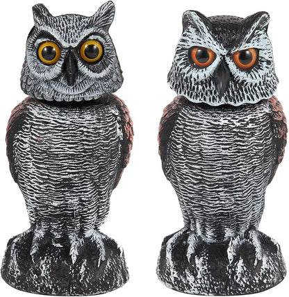 Hedoc 2 Pack Fake Owl Decoys to Scare Birds Away, Rotating Head Bird Deterrents, Nature Enemy Scarecrow Plastic Statues, Pest Repellent for Gardens and Patios
