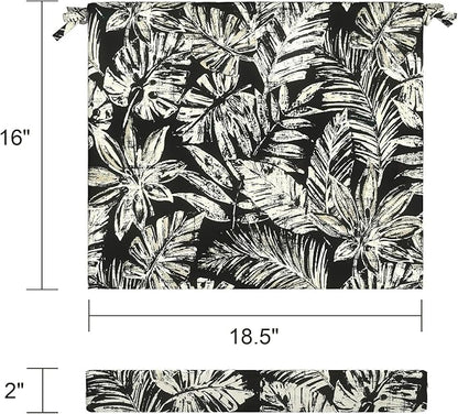 LVTXIII Outdoor Chair Cushions 18.5"x16"x2" Pack of 2, Water-Repellent Square Corner Memory Foam Seat Cushions with Ties for Garden Patio Furniture, Tropical Leaf Black