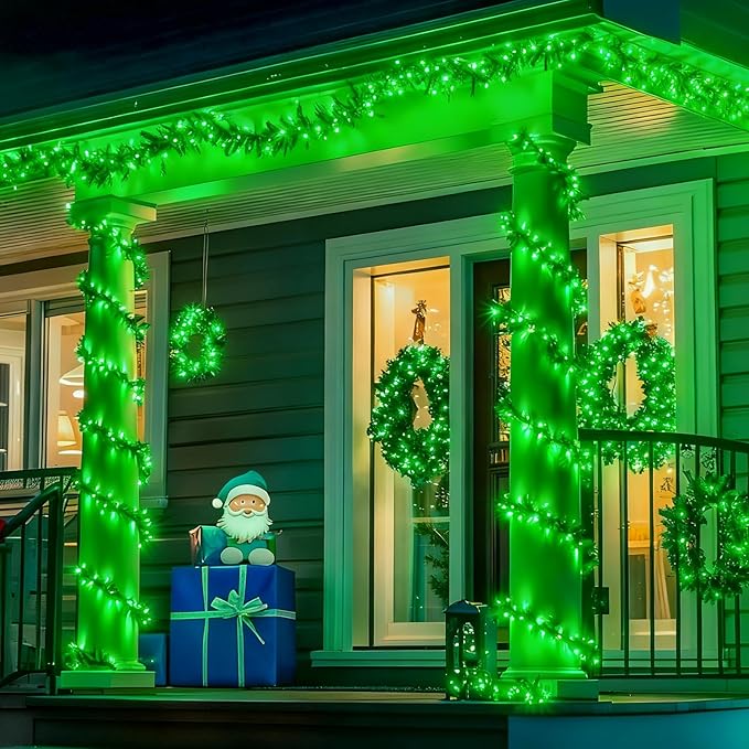YEGUO 4 Pack Green Solar Fairy Lights, Each 33ft 100 LED Christmas Lights Outdoor Waterproof, 8 Modes Sliver Wire Solar String Lights